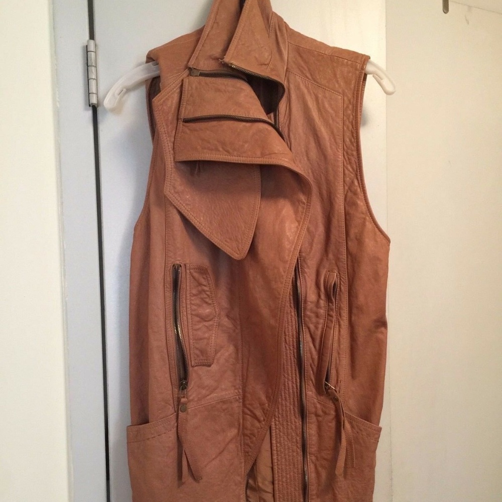 Leather Vest Dress Women Sz S beige nude color NEW